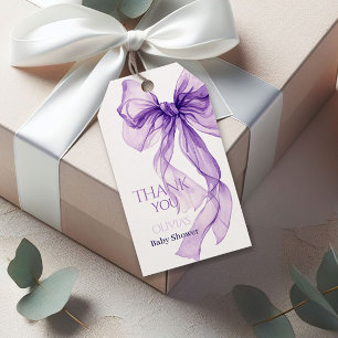 Étiquettes-cadeau Aquarelle pourpre Bow bébé dans le Baby shower en