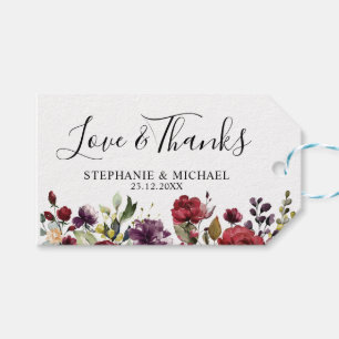 Étiquettes-cadeau Aquarelle romantique Bourgogne Rouge Blush Rose Fl