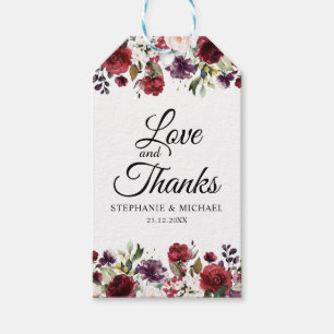 Étiquettes-cadeau Aquarelle romantique Bourgogne Rouge Blush Rose Fl