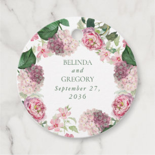 Étiquettes Cadeau Aquarelle romantique Fleurs roses Mariage de jardi