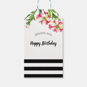 Étiquettes-cadeau Aquarelle rose blanc Pétunias Floral Anniversaire