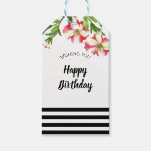Étiquettes-cadeau Aquarelle rose blanc Pétunias Floral Anniversaire