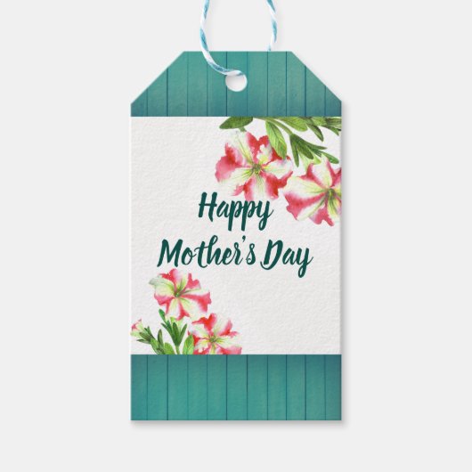 Étiquettes-cadeau Aquarelle rose blanc Pétunias Floral Fête des Mère (Devant)