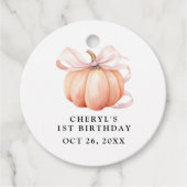 Étiquettes Cadeau Aquarelle rose Bow Citrouille Anniversaire (Devant)
