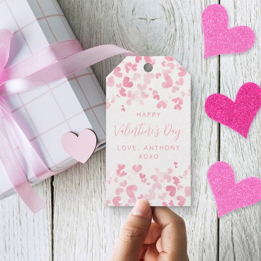 Étiquettes-cadeau Aquarelle rose Coeurs d'amour Saint-Valentin