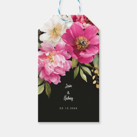 Étiquettes-cadeau Aquarelle rose et blanc Peony Mariage floral (Devant)