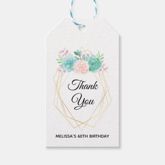 Étiquettes-cadeau Aquarelle rose et vert moderne Succulents (Devant)