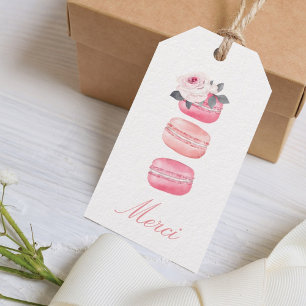 Étiquettes-cadeau Aquarelle rose floral Macaron Merci/Merci