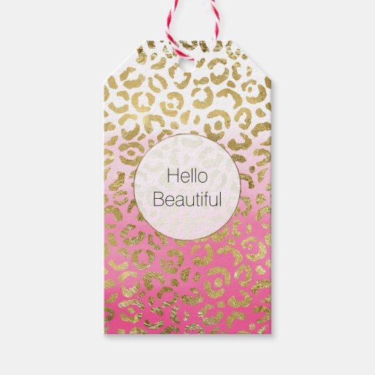 Étiquettes-cadeau Aquarelle rose léopard d'or (Devant)