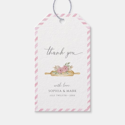 Étiquettes-cadeau Aquarelle rose Merci rayé (Devant)