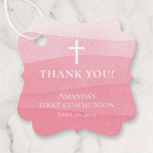 Étiquettes Cadeau Aquarelle rose moderne Première communion sainte