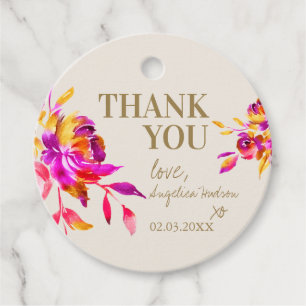 Étiquettes Cadeau Aquarelle rose or Fête des mariées florale Brunch