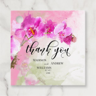 Étiquettes Cadeau Aquarelle rose orchidée Merci à éclaboussure