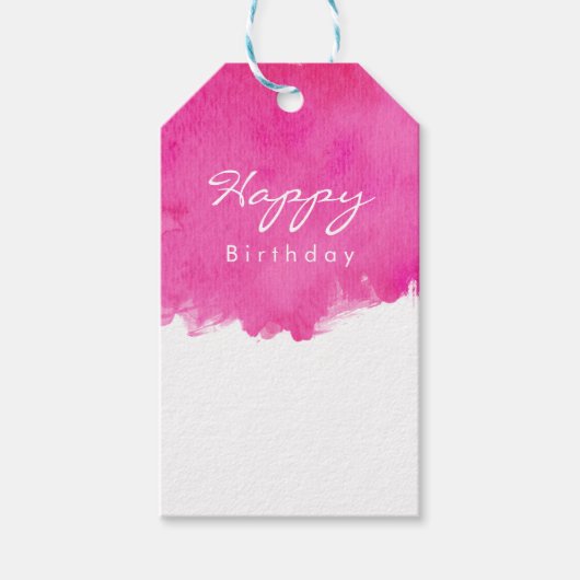 Étiquettes-cadeau Aquarelle rose Paint Splatter Joyeux anniversaire (Devant)