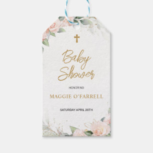 Étiquettes-cadeau Aquarelle rose pâle Fleurs Baby shower religieux