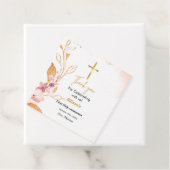 Étiquettes Cadeau Aquarelle rose première communion merci (En situation)