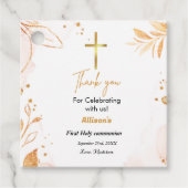 Étiquettes Cadeau Aquarelle rose première communion merci (Devant)