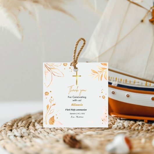 Étiquettes Cadeau Aquarelle rose première communion merci