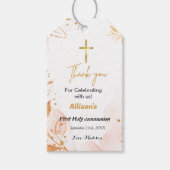 Étiquettes-cadeau Aquarelle rose   Première communion merci (Devant)