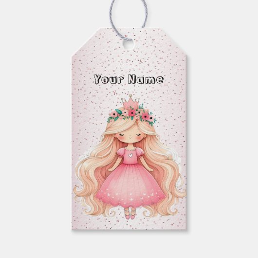 Étiquettes-cadeau Aquarelle rose princesse Anniversaire (Devant)