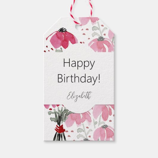 Étiquettes-cadeau Aquarelle rose rose de mou personnalisée (Devant)