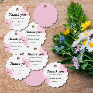 Étiquettes Cadeau Aquarelle rose Roses à bascule ronde