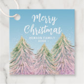 Étiquettes Cadeau Aquarelle rose vert Arbre de Noël Artiste (Devant)