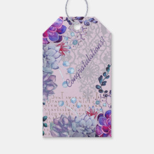 Étiquettes-cadeau Aquarelle rose violet bleu succulent texte dentell