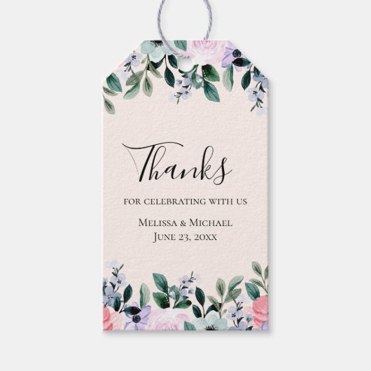 Étiquettes-cadeau Aquarelle rose violet et verte (Devant)