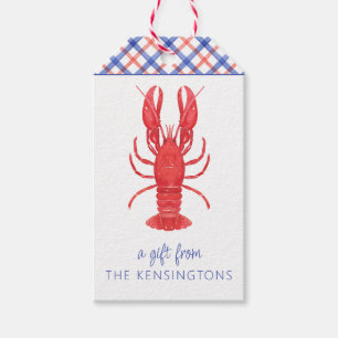 Étiquettes-cadeau Aquarelle Rouge & Bleu Plaid Homard Personnalisé
