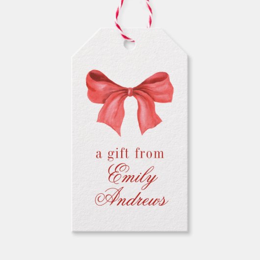 Étiquettes-cadeau Aquarelle rouge Bow (Devant)