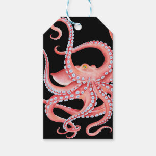 Étiquettes-cadeau Aquarelle rouge octopique en noir