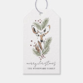 Étiquettes-cadeau Aquarelle rustique Cerfs Pins Boughs Noël (Devant)