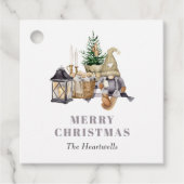Étiquettes Cadeau Aquarelle Rustique Gnome Holiday (Devant)