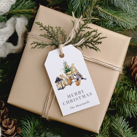 Étiquettes-cadeau Aquarelle Rustique Gnome Holiday