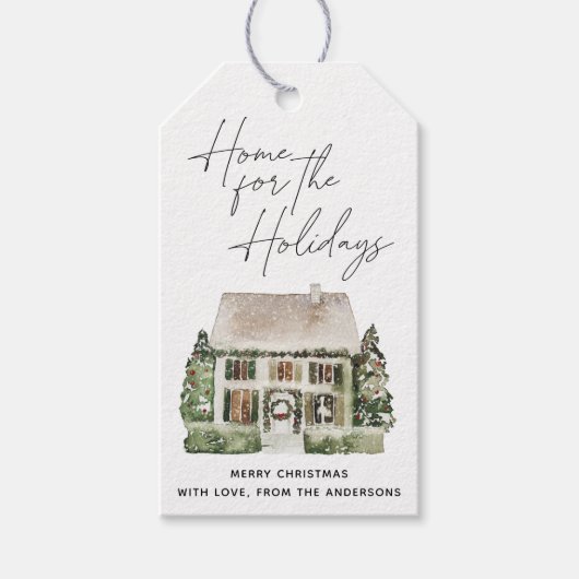 Étiquettes-cadeau Aquarelle Rustique Noël Accueil Fêtes (Devant)