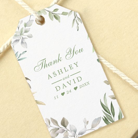 Étiquettes-cadeau Aquarelle rustique Verdure Merci floral Favor
