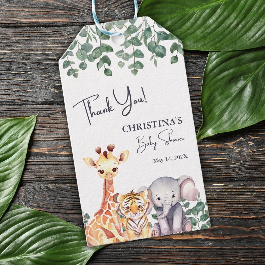 Étiquettes-cadeau Aquarelle Safari Animaux Baby shower Merci