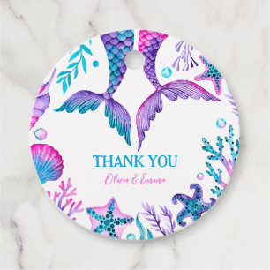 Étiquettes Cadeau Aquarelle Sirène conjointe Merci d'anniversaire