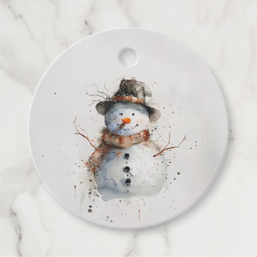 Étiquettes Cadeau Aquarelle Snowman (Devant)