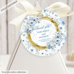 Étiquettes Cadeau Aquarelle sophistiquée Dusty Blue Gold Mariage