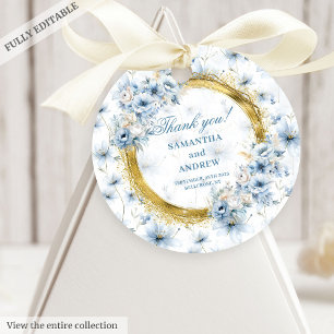 Étiquettes Cadeau Aquarelle sophistiquée Mariage d'or bleu clair