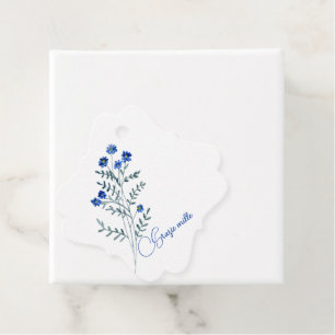 Étiquettes Cadeau Aquarelle Spray de fleurs bleues Grazie Mille