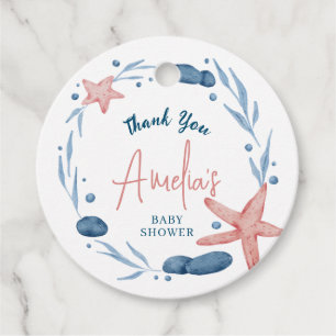 Étiquettes Cadeau Aquarelle Starfish Coral Reef Baby shower
