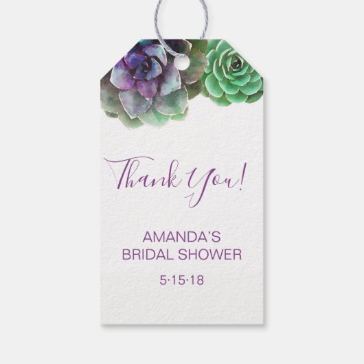 Étiquettes-cadeau Aquarelle Succulente | Balise de préférence de Fêt (Dos)