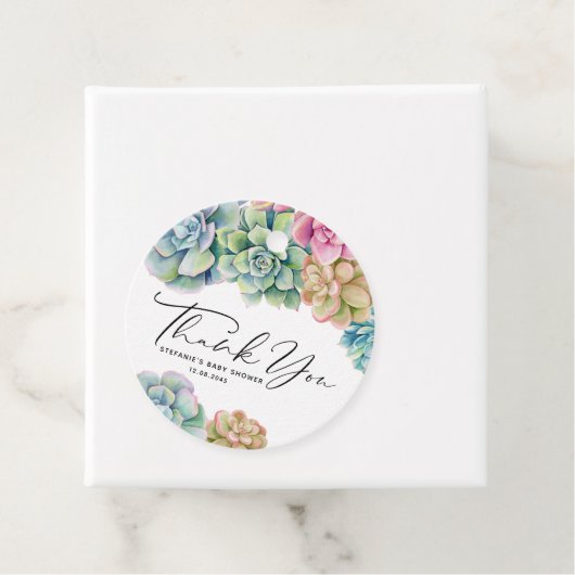 Étiquettes Cadeau Aquarelle Succulents Baby shower d'été Merci (En situation)