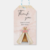 Étiquettes-cadeau Aquarelle Teepee Slepover Merci d'anniversaire (Dos)