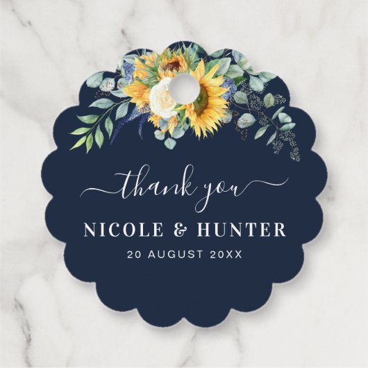 Étiquettes Cadeau Aquarelle tournesol eucalyptus mariage merci (Dos)