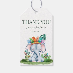 Étiquettes-cadeau Aquarelle Tribal Elephant Merci d'anniversaire