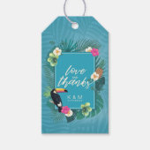 Étiquettes-cadeau Aquarelle Tropical avec Merci Toucan ID Turquoise5 (Devant)
